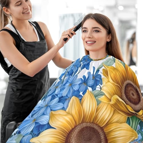 Capa para cortar cabello impermeable profesional Sunflowers and Bluebells (2) con cierre ajustable de broche para peluquería miniatura 7