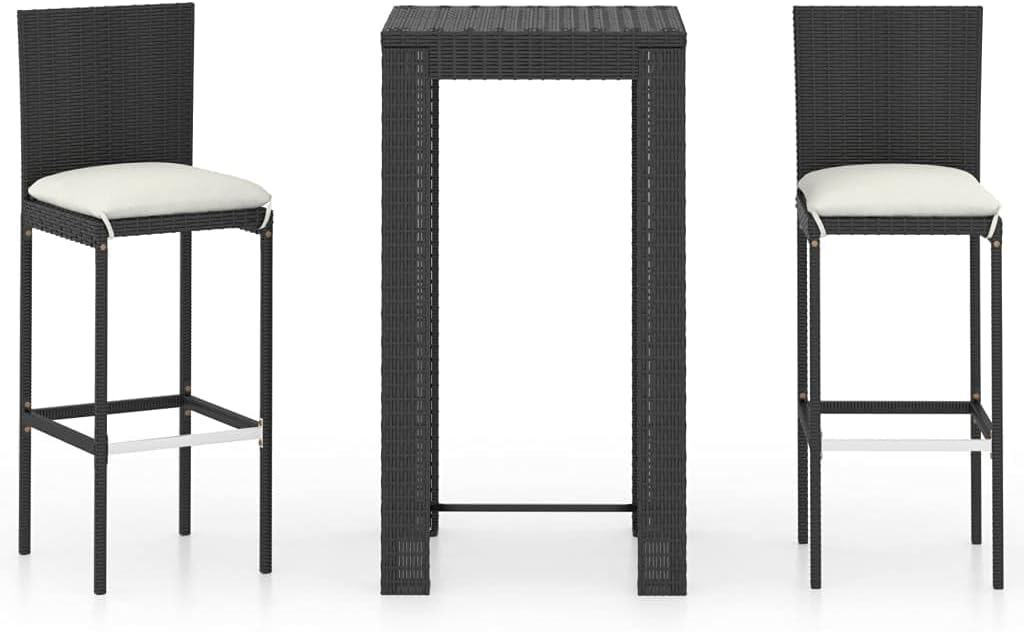 (Fast Shipments) Patio Furniture Table and Chairs Set,for Backyard, Porch, Balcony, Lawn, Poolside 3 Piece Outdoor Bar Set with Cushions Poly Rattan Black