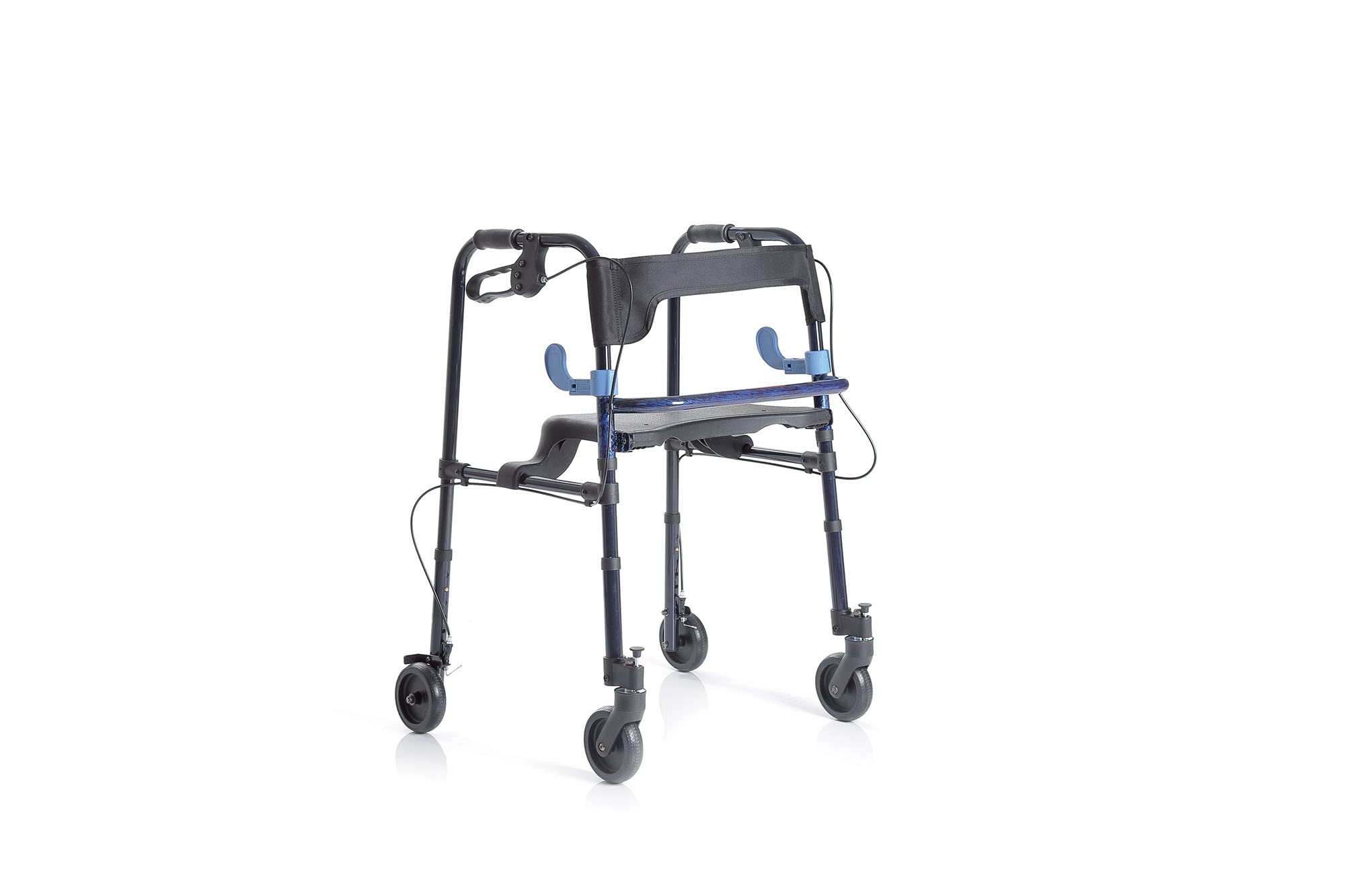 Rollator pieghevole in alluminio verniciato con 2 leve 2 ruote piroettanti con blocco 2 ruote fisse con freni Art. RP751