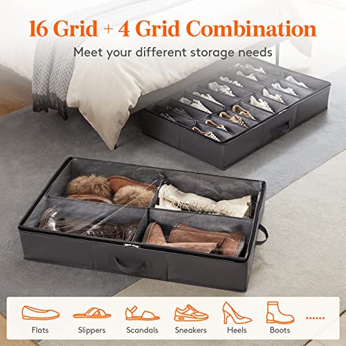 Lifewit 2 Packs Under Bed Shoe Storage Organizer, Fit 16 Pairs Of Shoes And 4 Boots, Foldable Shoe Rack Organizer Container With Reinforced Handle And Clear Cover For Women's And Men's Shoes #TOP2