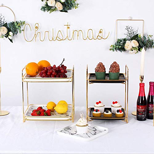 Cake Stand Gold Plated Wedding Party Cake Stand Display, Marbled Ceramic Dessert Stand Double-Layer Cake Stand For Tea Party Serving Platter (Color : Black, Size : A-30X23X22Cm) #TOP2