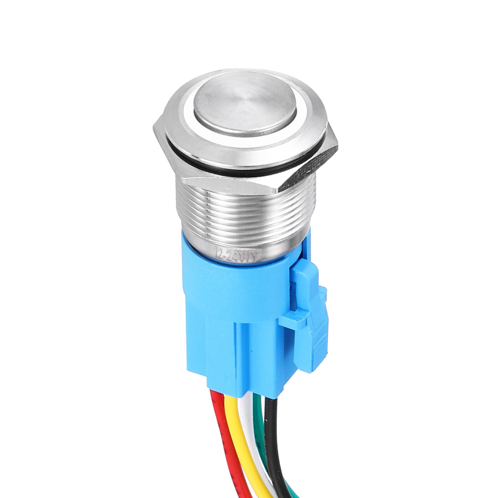 DMiotech 1 Pcs 3/4" Stainless steel Momentary Push Button Switch 5Pin 1NO1NC 5A 12-24V Silver High Top Button White Ring Lamp with Socket Plug with Wire for Car Boat Systems