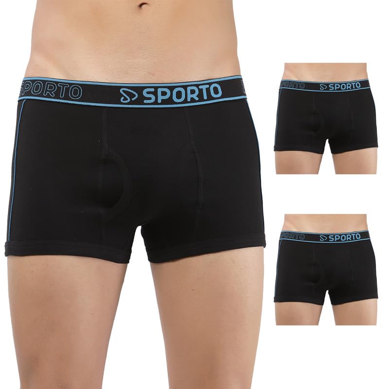 Image of sporto Men's Mid-Rise Super Soft & Comfortable Solid Cotton Square Trunks with No-Fold & No-Pinch Elastic Waistband (Combo Pack)