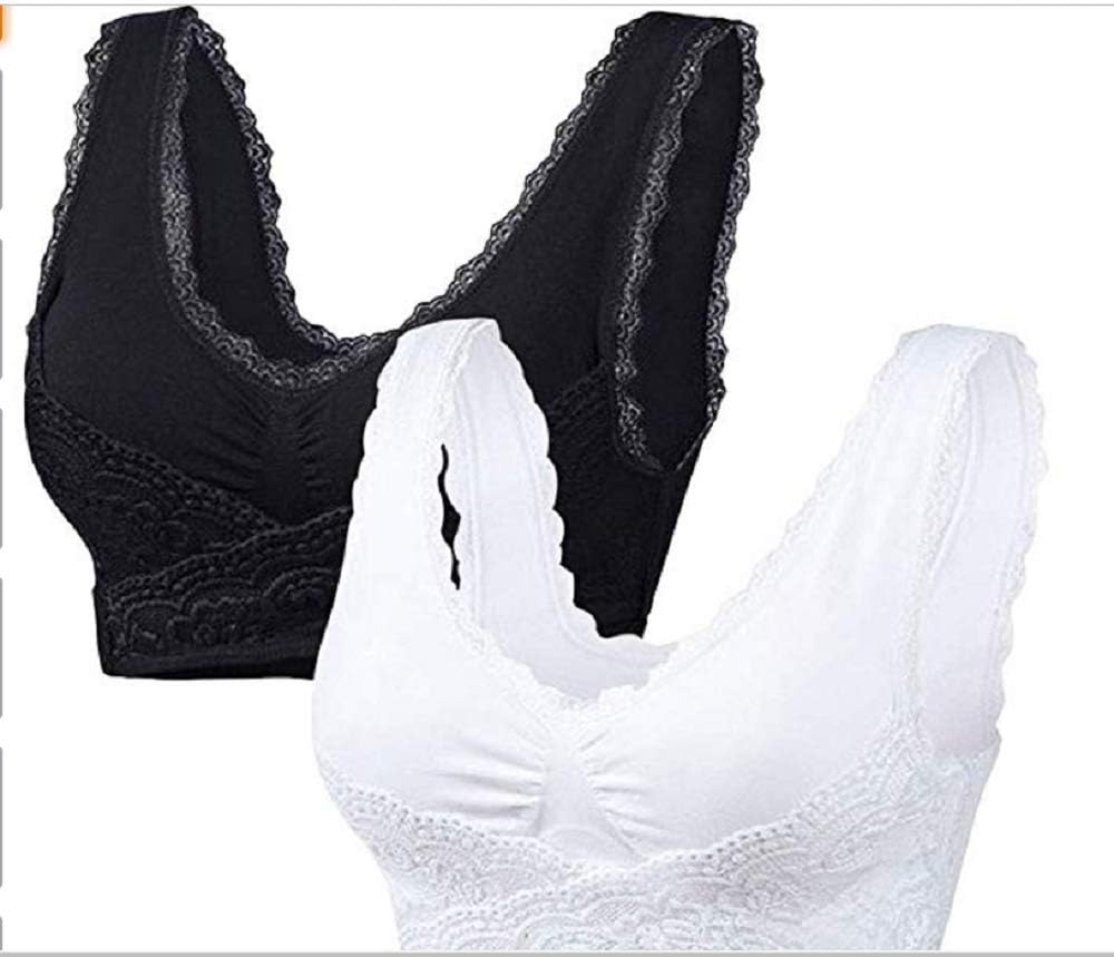 2 Pieces Wireless Sports Bra Adjustment Type Front Row Cross Side Buckle Lace Side Breathable Athletic Fitness (XXL)