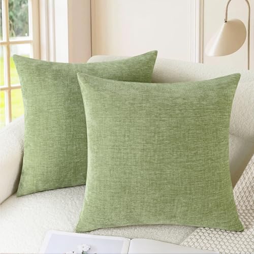 Image of CaliTime Throw Pillow Covers Decorative 26 X 26 Inches Pack of 2 Cozy Chenille Cushion Cases for Couch Sofa Bed Living Room Home Sage Green