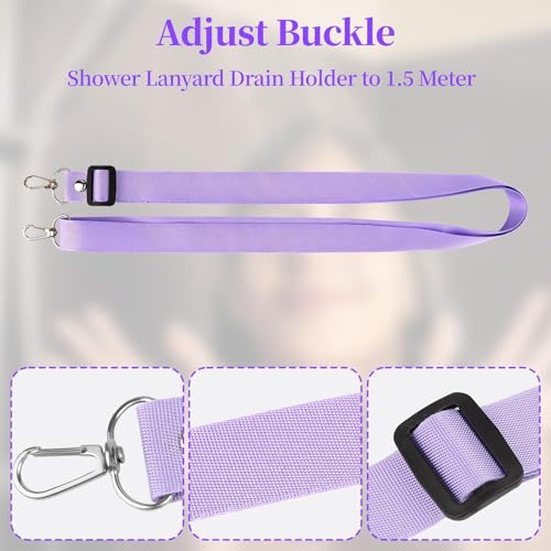 Image of Shower Cape Cover Lanyard for Mastectomy Drain Holder, Waterproof Shower Cape, Purple Post-Mastectomy Must Haves Shower Garment Lanyards Bulbs Management Rope Clips