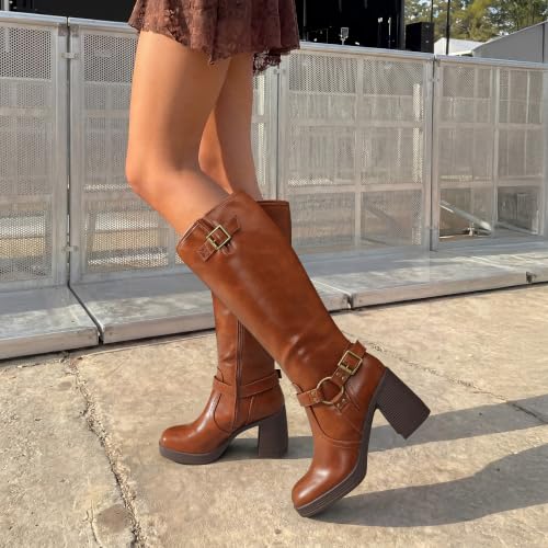 DREAM PAIRS Women's Platform Chunky Knee High Boots,Light Brown,11 - image 8