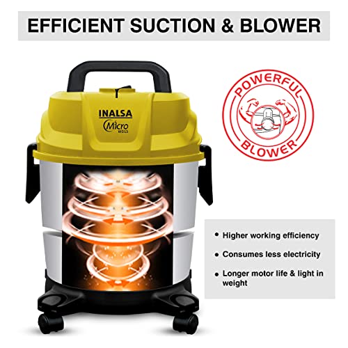 INALSA-Vacuum-Cleaner-Wet-Dry-15L-1400W-with-Steel-Tank-Micro-WD15-with-3in1-Multifunction-WetDryBlowing-and-Hepa-FiltrationPowerful-Suction-High-Energy-Efficiency-Low-Sound-YellowSilver