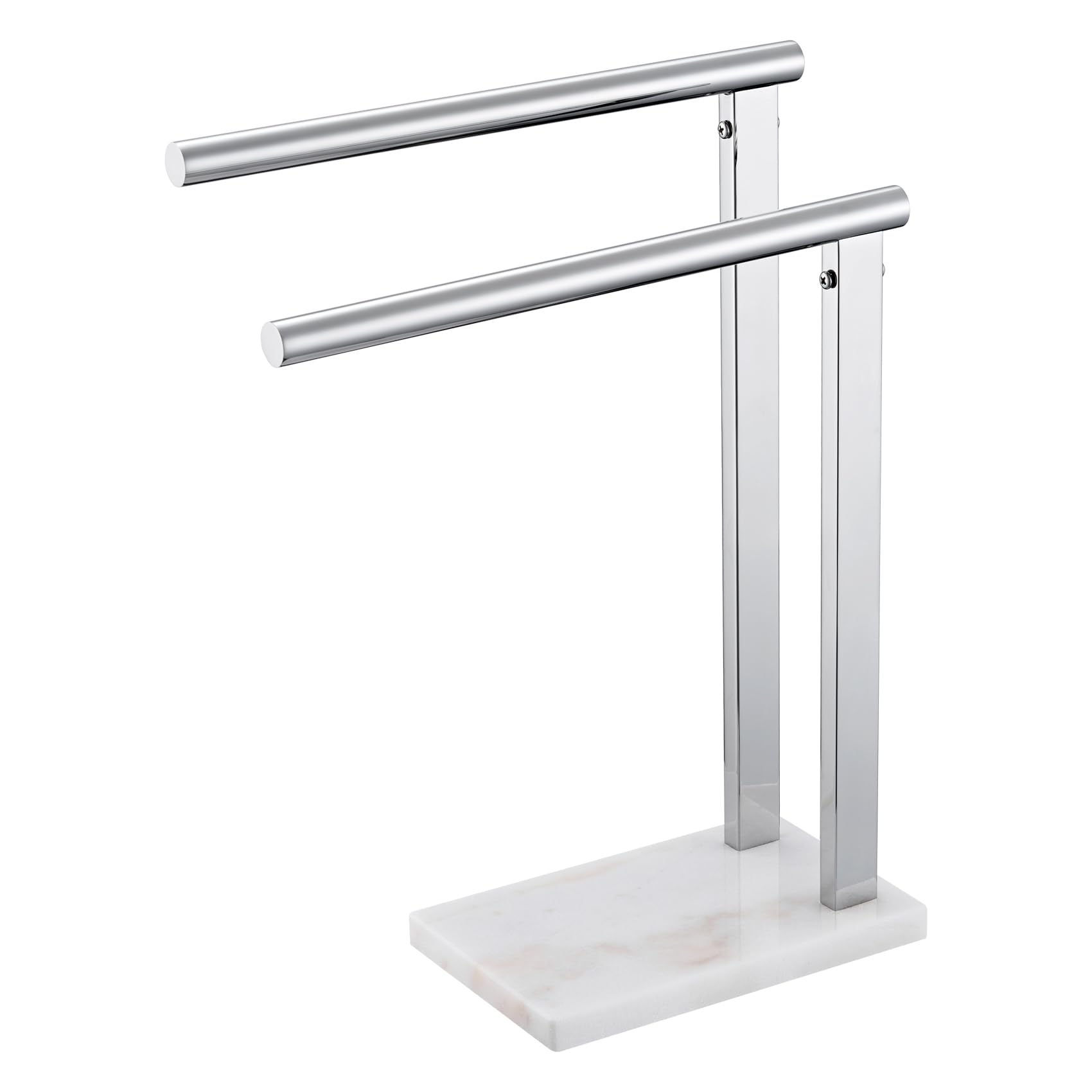 KOKOSIRI Hand Towel Bars Standing Towel Rack 2-Tier with Marble Base for Bathroom Vanity Countertop, Polished Stainless Steel 15.7'' Height THS0007-CH