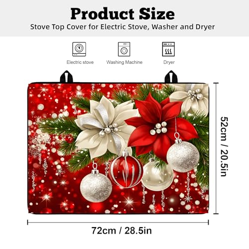 Image of Christmas Multi-Design Stove Cover for Glass /Electric Stoves - 3-in-1 Heat-Resistant Protector Mat, Non-Slip Drying Rack 28 inchx20 inch