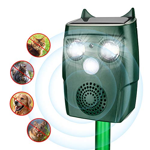 ULTPEAK Animal Repellent, Solar Ultrasonic Cat Fox Repeller, USB Powered Pet Dog Deterrent with Motion Sensor and Flashing Light for Cats, Dogs, Bird, Squirrels, Moles, Rats,Rabbit