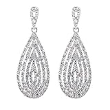 Arete Szie: 5.7cm*2.1cm BiBeary mujer Cristal oval lágrima Art Deco Moda Pendientes claro tono plateado