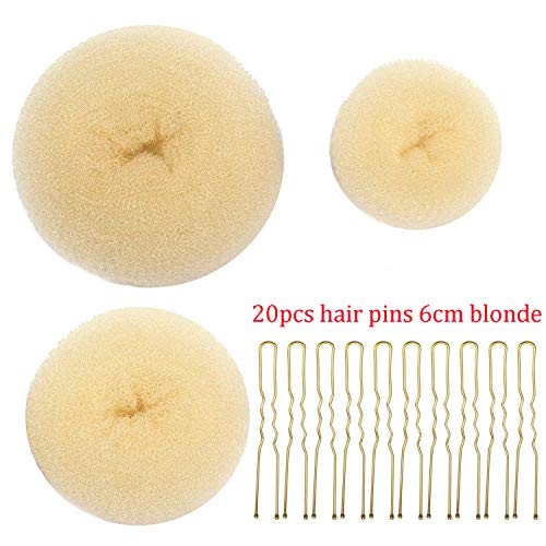 Donut Bun Maker,TsMADDTs 3pcs Hair Bun Maker with Bobby Pins Blonde 20pcs Doughnuts Sock Bun Ring Styler Maker