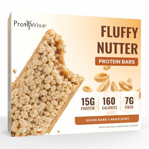 ProtiWise Fluffy Nutter High Protein Bars - Low Sugar Meal Replacement for Weight Loss - 15g Protein - Keto Bars with Fiber - Low Carb Gluten Free Breakfast Bar - 7 Count
