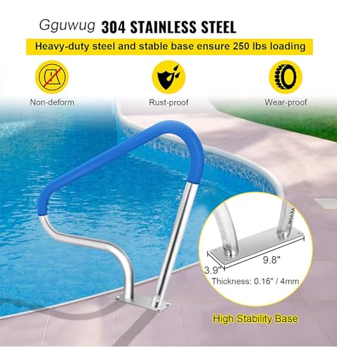 Pasamanos de acero inoxidable con tornillos autorroscantes para un acceso seguro y estabilidad en piscinas y jardines