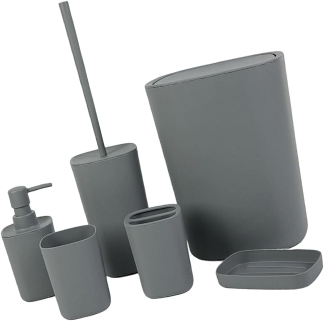 6pc Family Bathroom Storage Combo Toothbrush Rack & Trash Can Set Easy Assembly Modern Design Bathroom Countertop Planner Set