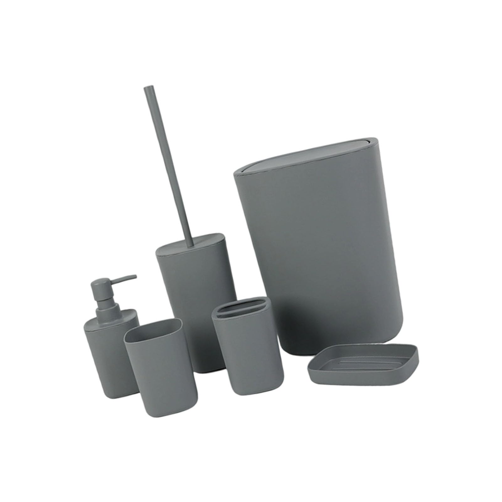 Modern Bathroom 6 Piece Set Toothbrush Cup Holder Trash Bin Combo Easy Assembly Design Bathroom Storage Accessories