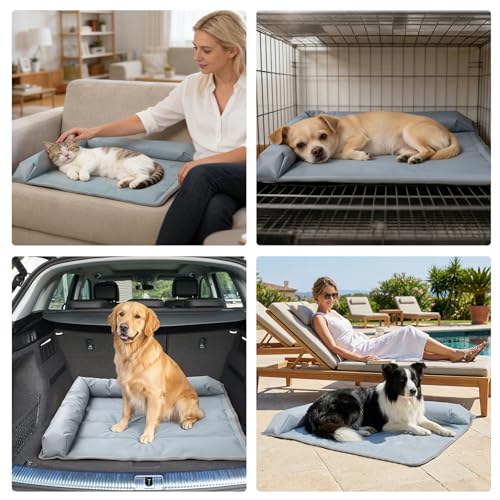 XIAPIA Kühlmatte Hunde Ergonomisch mit Rand (7cm), 69x99 cm Hundebett Selbstkühlend, 100% Ungiftiges Gel, Kratzfest & Wasserdicht, Kühldecke Groß Hunde Welpen Katze Kühlmatte, Drinnen Draußen