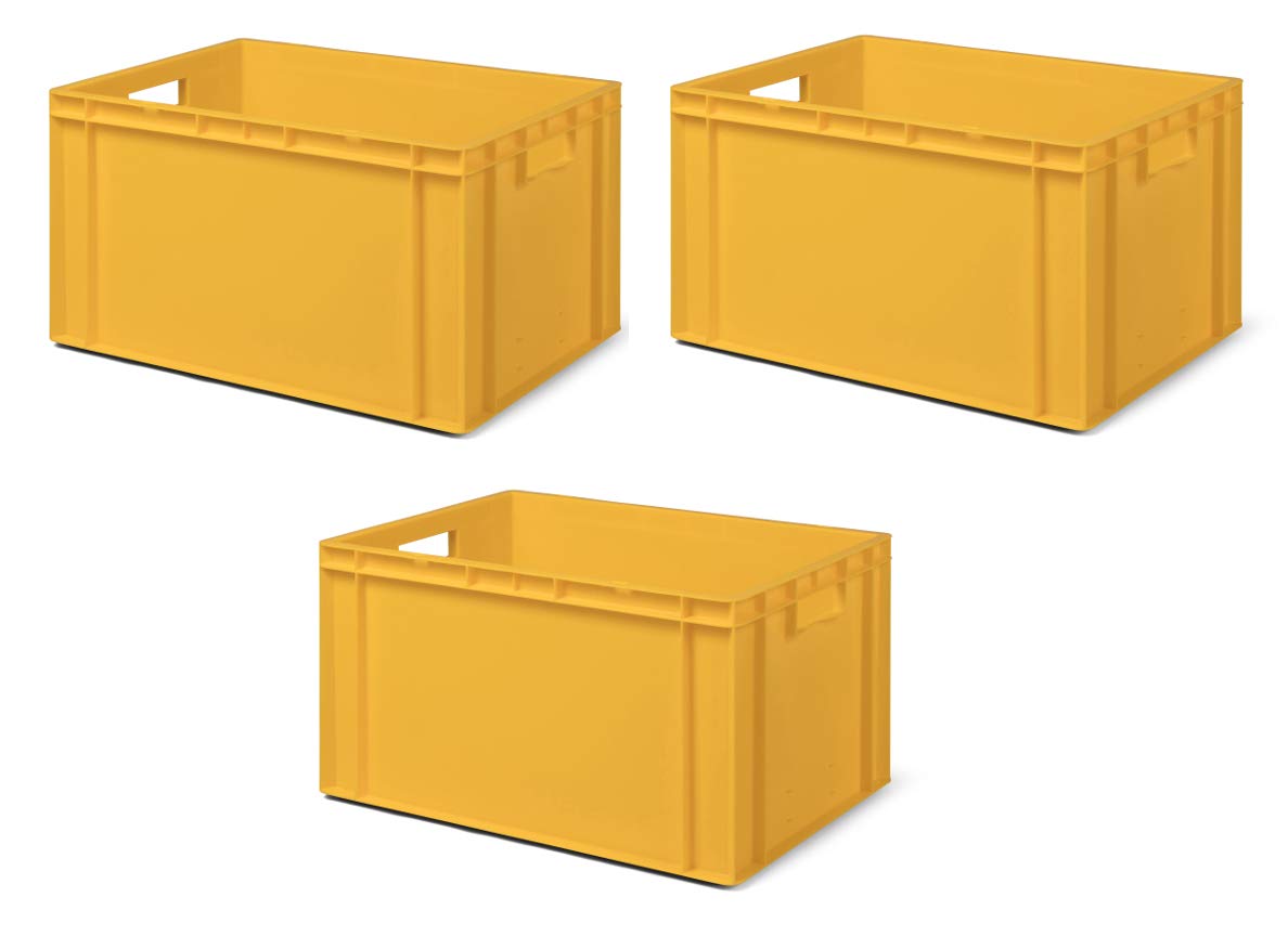 1a-TopStore 3 Stk. Transport-Stapelkasten TK632-0, gelb, 600x400x320 mm (LxBxH), aus PP, Volumen: 61 Liter, Traglast: 60 kg, lebensmittelecht, made in Germany, Industriequalität