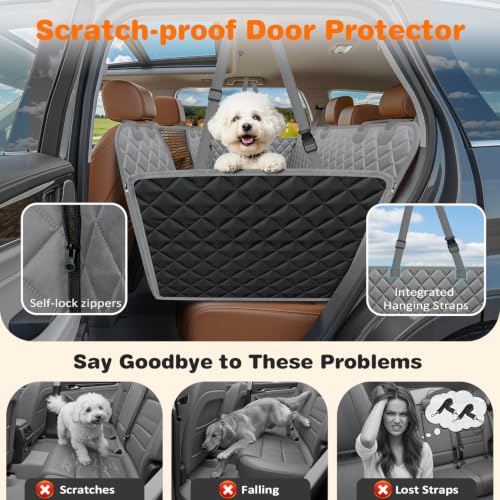URPOWER 4 in 1 Dog Car Seat Cover for Back Seat, Waterproof Dog Hammock with Mesh Window and Side Flap Pet Car Seat Protector Dogs Backseat Cover for Cars, SUVs & Mid-Size Trucks