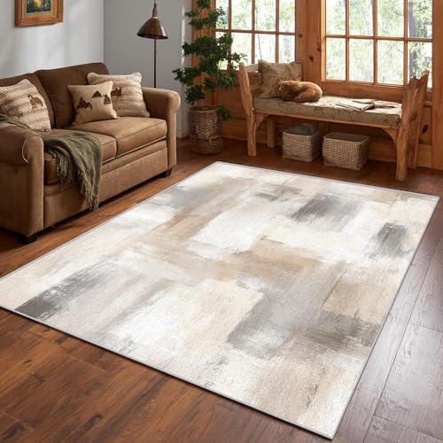Tapis de salon gris-beige moderne 150x300cm lavable - 2