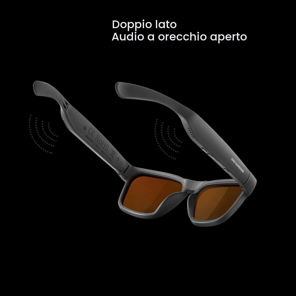 OhO sunshine Smart Glasses,Open Ear Audio for Music and Calls with Volume UP and Down, Bluetooth 5.2 Voice Control IP44 Waterproof Feature for Outdoor Sports