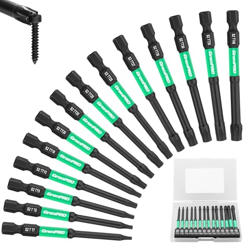 14pc Impact Driver Torx Bit Set, Magnetic Screwdriver Set, Security and Torque Bits, 1/4 T20 T25 T30 Tamper Proof, 3" Long (T7-T40) Star Screwdriver