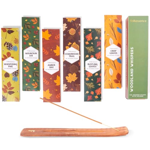 Folkulture Premium Fall Incense Sticks with Holder - Set of 6 (120 Sticks)