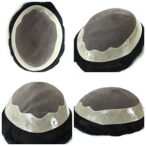 Miniatura 2 de Sistema de reemplazo de cabello para hombre, tupé negro, unidad de línea capilar natural, revestimiento de poliéster duradero, cabello humano real,