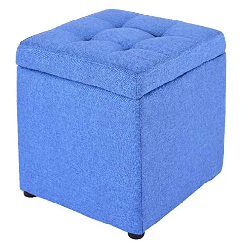 Cube repose-pieds rangement et petit tabouret rembourré bleu salon - 2