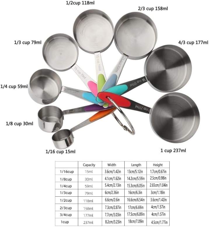 Measuring Cups and Spoons Set Stainless Steel Includes 8 Heavy Duty Measuring Cups 8 Double Sided Magnetic Measuring Spoons and 1 Leveler for Dry and Liquid Ingredients