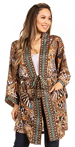 Image of Sakkas Janis Women's Lightweight Open-Front Amazing Print Cardigan with Pockets