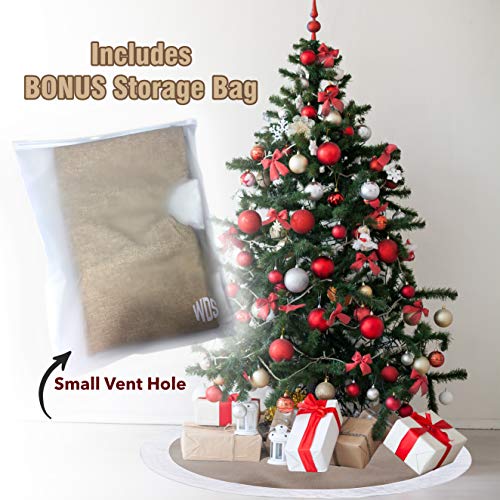 Premium Burlap Tree Skirt For Christmas (48 Inch) + Zip Storage Bag - Large 48" Size Fit All Trees - Plush Cross-Stitch Border - Pets & Kids Will Love - Great Xmas Gift #TOP1