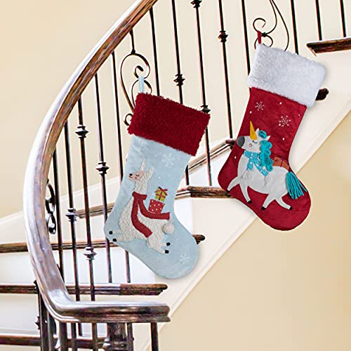 Valery Madelyn 21 Inch 2 Pack 3D Large Christmas Stockings Decorations For Kids Personalized Hanging Ornaments With Alpaca And Unicorn For Xmas Gifts #TOP5