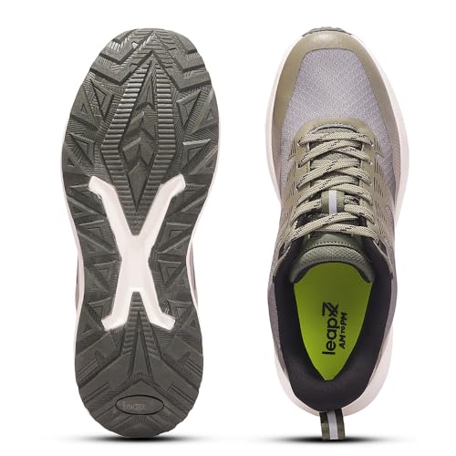 Image of Liberty LEAP7X ROYALESTPE Walking Shoes for Men - Black & Olive Green Lace-Up Sneakers | Memory Foam Cushioned Insole, Lightweight Knit-Mesh Shoes for Daily Walking, Fitness Walks, College & Travel