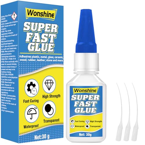 Super Glue 30 g, Superglue All Purpose, Strong Glue with Anti-clog Cap, Clear Superglue for Plastic, Glass, Ceramic, Metal, Wood, DIY, Precise Repair, Waterproof, Heat-Resistant