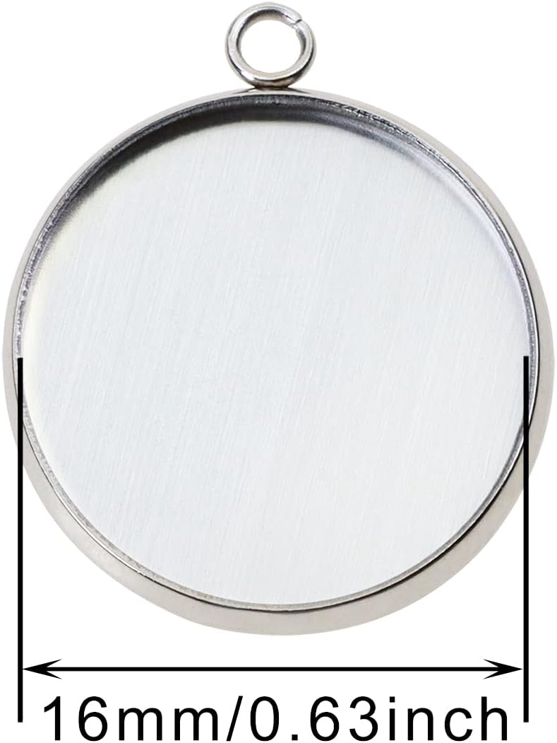 Shapenty Stainless Steel Round Bezel Blanks Pendant Trays for Earrings Bracelet Necklace Keychain DIY Craft Resin Glass Cabochon Jewelry Making Projects Christmas Gift Hanging Charms, 50PCS (16mm) - Image 2