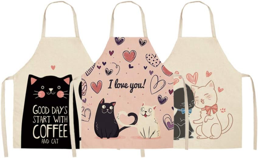 TOPBATHY Adult Cat Apron Couple Cat Apron Cooking Chef Works Aprons for Housework Kitchen Coffee Bar 3Pcs (Style 2)