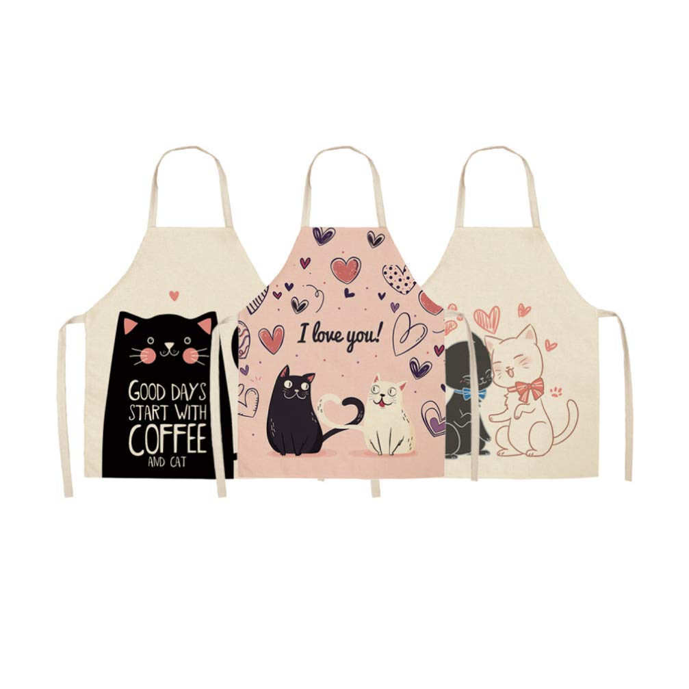 TOPBATHY Adult Cat Apron Couple Cat Apron Cooking Chef Works Aprons for Housework Kitchen Coffee Bar 3Pcs (Style 2)