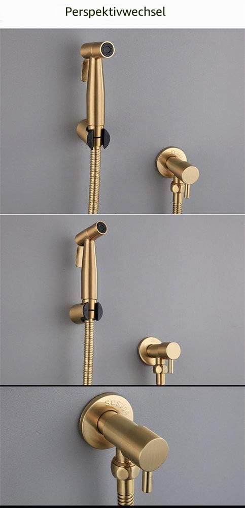 LOSCHEN Bidet Toilettensprüher, Hand Bidet Sprayer, Bidet Handbrause, Edelstahl Duschkopf Bidet Armaturen für Haustierbad/Körperpflege/WC (Gold)