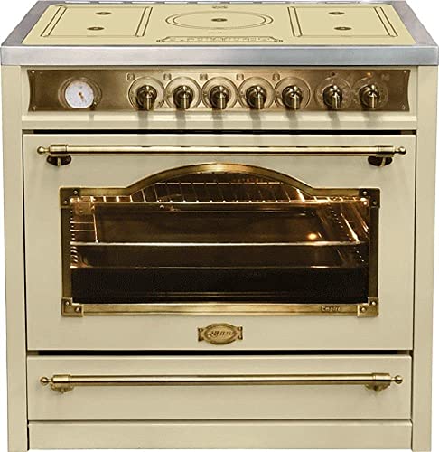 Kaiser Empire HC 93655 Retro Herd mit Induktionskochfeld 90cm Elfenbein Range Coocker | Multi 8 Elektrobackofen 115L, mit Drehspieß | 5 Induktionszonen (2 Flex-Zonen) mit Booster | Selbstreinigung