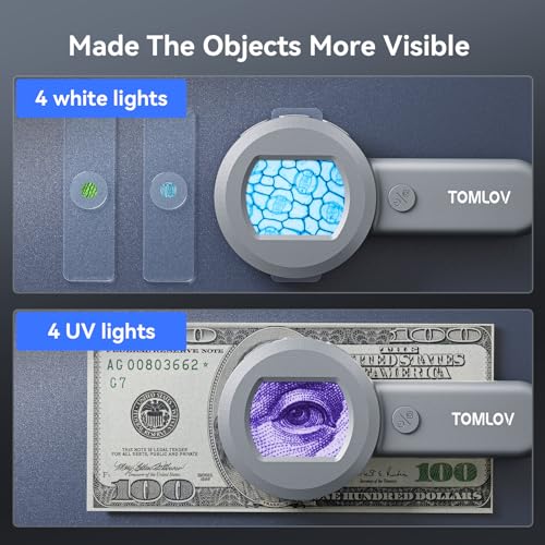 TOMLOV P10 Microscope for Adults Kids, Portable 100X Illuminated Jewelers Loupe, Handheld Coin Magnifier with Light for Collectors, Pocket Trichome Magnifying Glass, Digital Microscope with 2" Screen - Image 5