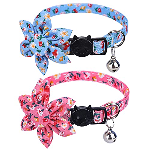 chede Breakaway Cat Collar with Bells - 2/1 Pack Cat Collar with Bells, Christmas Cat Collar,Cat Collars with Sunflower, Accessories for Pet Collars, Adjustable for Cats and Small Dogs