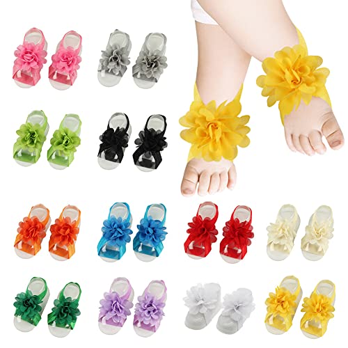 Eforcase 12 Pairs Baby Girl's Barefoot Sandals Flower Baby Barefoot Sandals Feet Accessories for Newborn Infants Toddlers Girls
