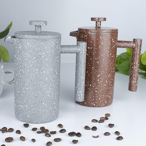 Café Olé CFD Granite Cafetière, doppelwandiger Körper aus Edelstahl 18/10 und Siebfilter, Oberfläche in Rotgranitoptik… – Ansicht 3