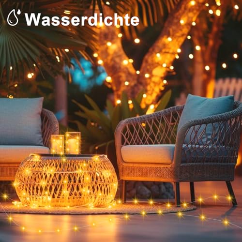 4 Stück LED Lichterkette Batterie mit Timer, 20M 200 LED Lichterkette Wasserdicht mit 5 Modi DIY Silber Micro Drahtlichterkette für Zimmer Party Weihnachten (Warmweiß)