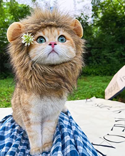 Rosylife Lion Mane Wig For Cat Costume Pet Adjustable Washable Comfortable Fancy Lion Hair Cat Clothes Dress For Halloween Christmas Easter Festival Party Activity (Brown) #TOP2