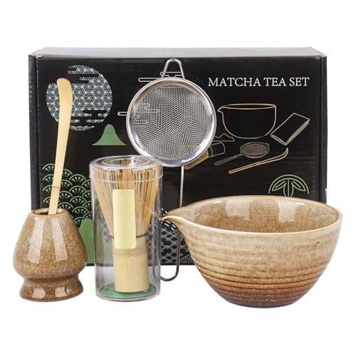 5Pcs Matcha Tea Set with Whisk and Bowl, Ceramic Matcha Bowl Matcha Whisk Holder Matcha Kit for Ceremony