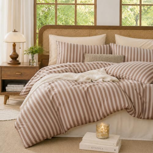 Lanqinglv Bettwäsche 135x200 Braun Gestreift,ÖKO-TEX Zertifiziert – Ansicht 2