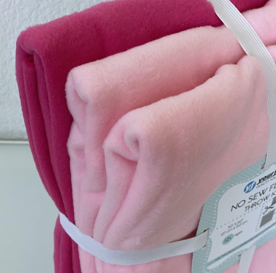 YourFleece Solid No-Sew Throw Fleece Fabric DIY Blanket Making Kit, Make Your Own, Anti-Pill, Soft Pink/Deep Pink, 72x60 inches